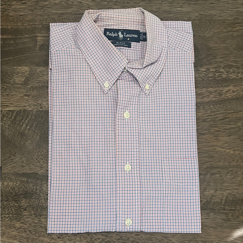RALPH LAUREN Blue Label Short Sleeve Button Collar Checkered Shirt Size M